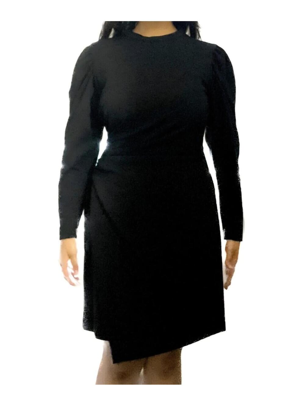 Clover & Sloane Blk Long Sleeve Mock Neck Side Ruched Asym Hem Women's Dress 10 - Picture 3 of 9